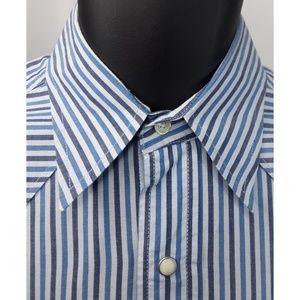 Men's S Blue Strip Pearl Snap Western Sportswear